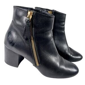 COLE HAAN! BLACK GENUINE LEATHER CHUNKY HEEL, DOUBLE ZIPPER ANKLE BOOTS! SZ 6.5B